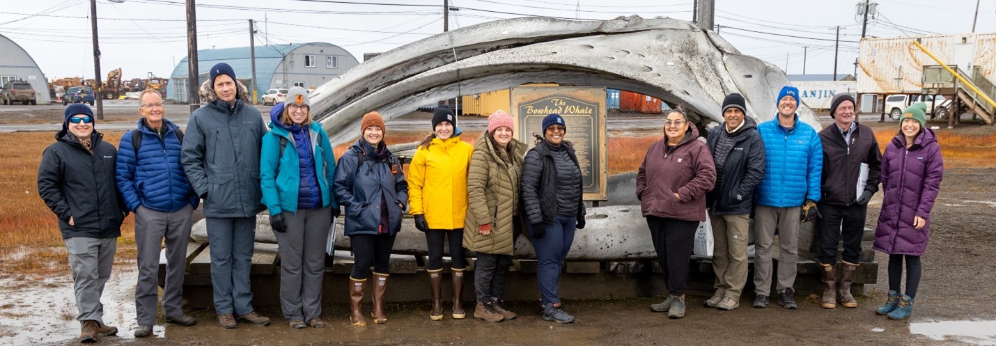 Dr. Asmeret Asefaw Berhe (center), along with members of the Arctic Energy Office, the NGEE Arctic team, Oak Ridge National Laboratory, Los Alamos National Laboratory, and the local community, toured Iḷisaġvik College, Alaska’s only tribal college. 