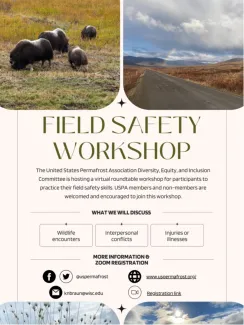Flier for the USPA Field Safety Workshop, where participants practiced a variety of field safety skills informed by tabletop exercises.