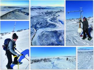 NGEE Arctic snow survey teams from Los Alamos National Laboratory, University of Alaska Fairbanks, and Oak Ridge National Laboratory measure snow properties on the Seward Peninsula of Alaska.
